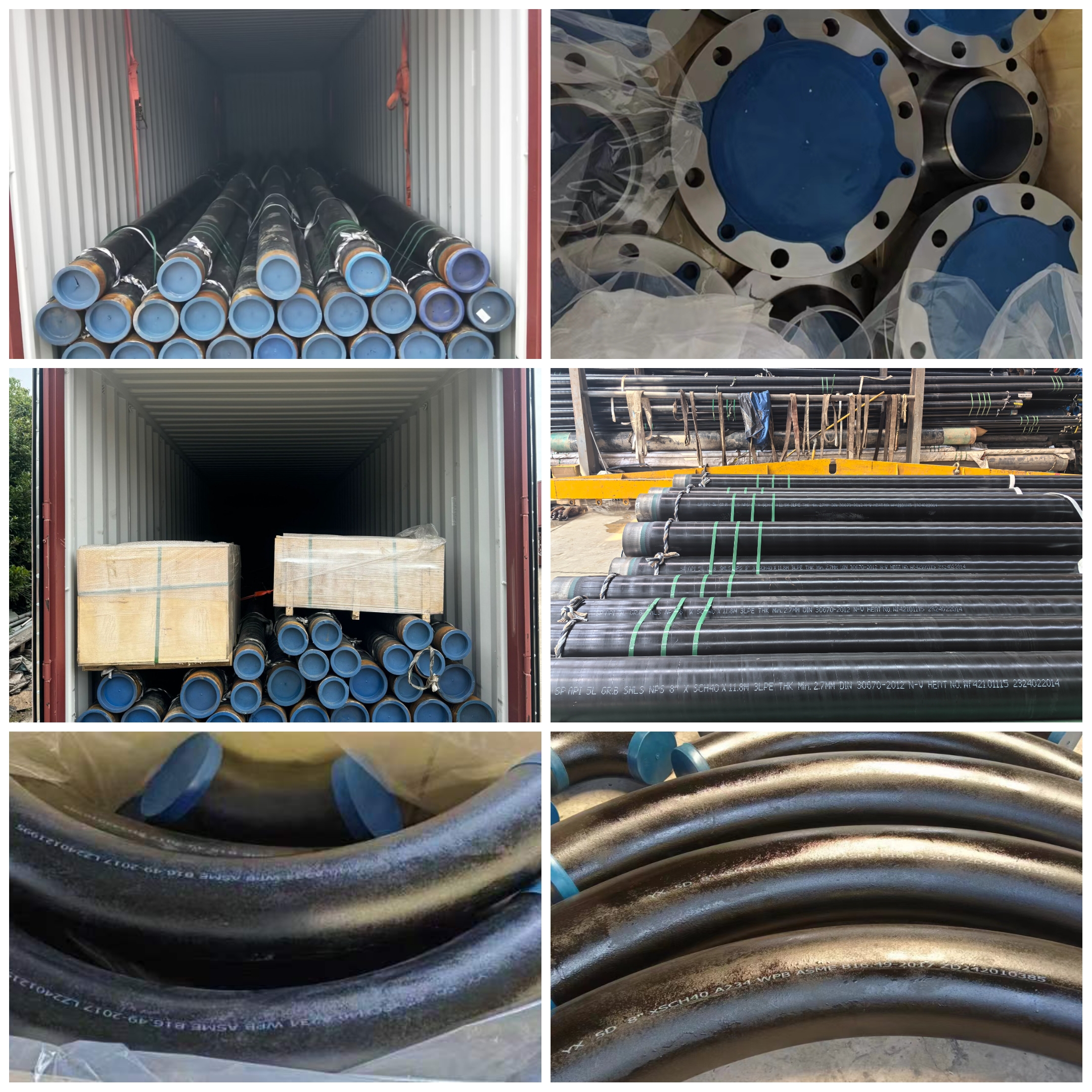 3LPE Coated API 5L Gr.B Line Pipes, 90° Pipe Bends, 90° LR Elbows, SO, BL, WN Flanges,Bolt & Nuts